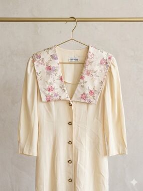 Ultra Dress Collection Cream Dress with Pink Floral Collar
